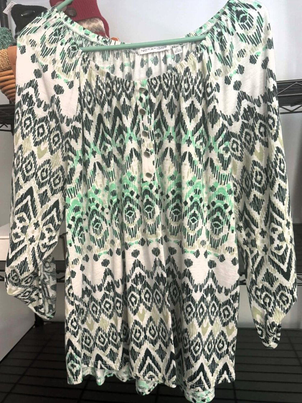 Notations Women’s XL Geometric Print Button Front Blouse